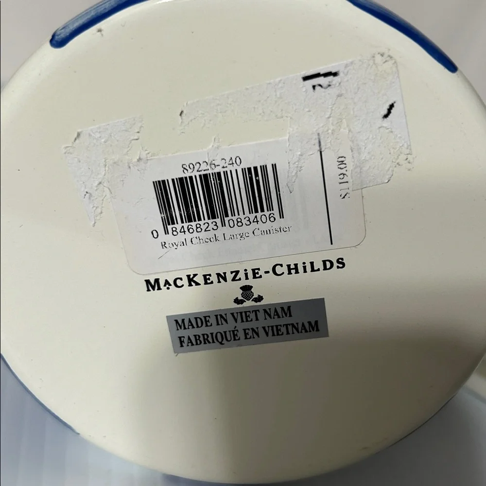 MacKenzie-Childs Royal Blue Check Large Canister Enamelware Kitchen Storage - Picture 5 of 8